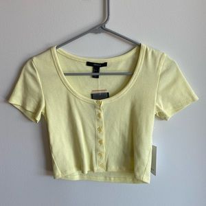 Forever 21 Knit Button Up Top - Light Yellow